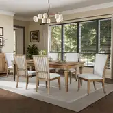Haven Hills 7 Piece Dining Set in Beige Wood & Sand Fabric
