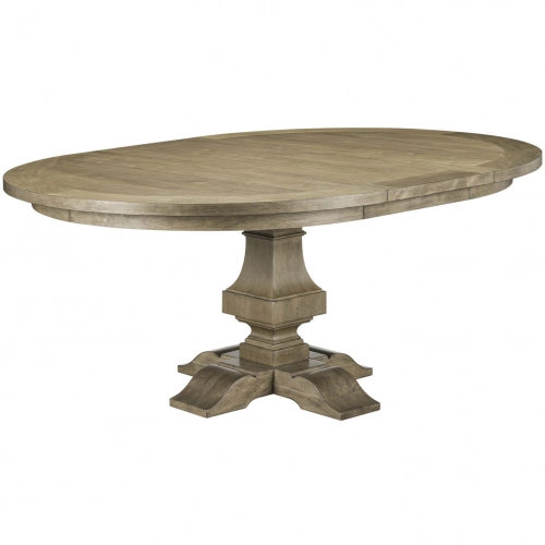 Haven Hills 52" Round to 72" Oval Pedestal Dining Table in Beige Wood