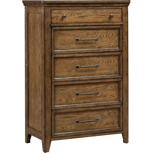 Carolina Park 5 Drawer Chest in Amber Brown Wood