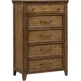 Carolina Park 5 Drawer Chest in Amber Brown Wood