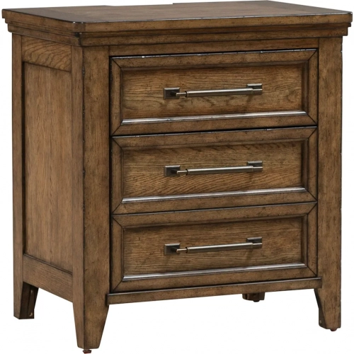 Carolina Park Nightstand w/ Charging Station in Amber Brown Wood