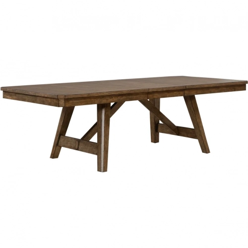 Carolina Park 102" Extension Trestle Dining Table in Amber Brown Wood
