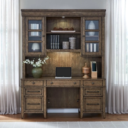 Carolina Park Credenza & Hutch in Amber Brown Wood