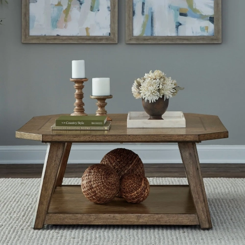 Carolina Park Octagonal Coffee Cocktail Table in Amber Brown Wood