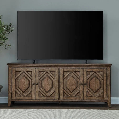 Carolina Park 78" TV Stand Console in Amber Brown Wood