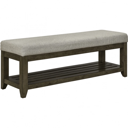 Shaker Lakes Bed Bench in Harvest Brown Wood & Taupe Fabric