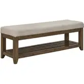 Shaker Lakes Bed Bench in Harvest Brown Wood & Taupe Fabric
