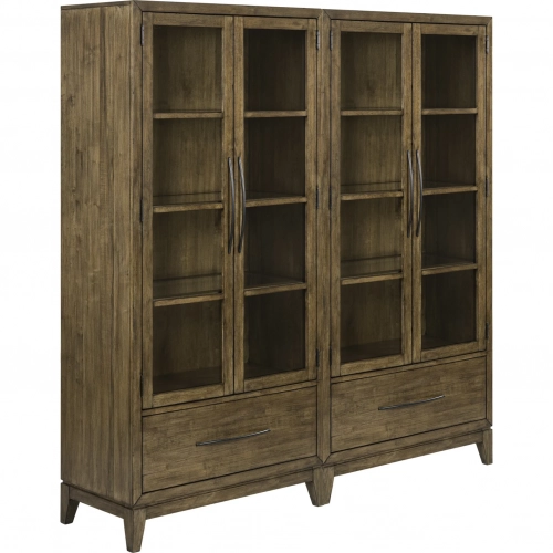 Shaker Lakes 2-Piece Bunching Cabinet Set in Brown Wood & Glass