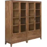 Shaker Lakes 2-Piece Bunching Cabinet Set in Brown Wood & Glass