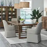 Shaker Lakes 5-Piece Double Pedestal Table Set in Wood & Taupe Fabric