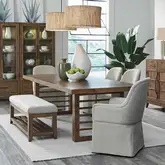 Shaker Lakes 6-Piece Double Pedestal Table Set in Wood & Taupe Fabric