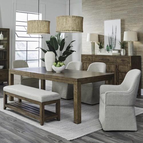 Shaker Lakes 6-Piece Dining Set in Wood & Taupe Fabric