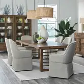 Shaker Lakes 7-Piece Double Pedestal Table Set in Wood & Taupe Fabric