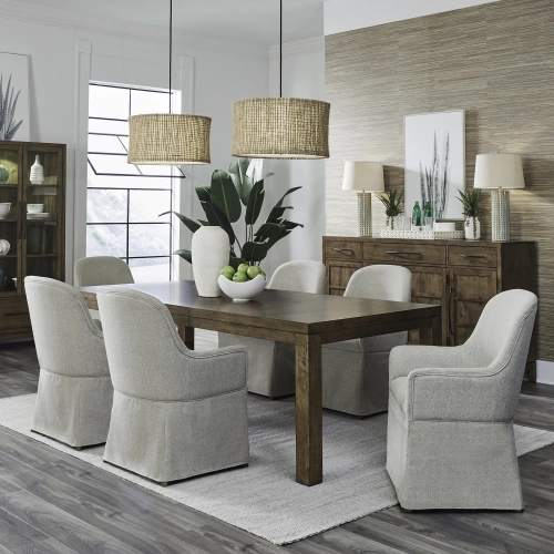 Shaker Lakes 7-Piece Dining Set in Wood & Taupe Fabric