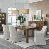Shaker Lakes 7-Piece Dining Set in Wood & Taupe Fabric