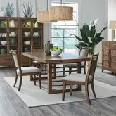 Shaker Lakes 5-Piece Double Pedestal Table Set in Wood & Taupe Fabric