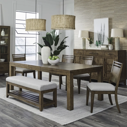 Shaker Lakes 6-Piece Dining Set in Wood & Taupe Fabric