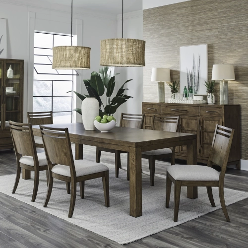 Shaker Lakes 7-Piece Dining Set in Wood & Taupe Fabric