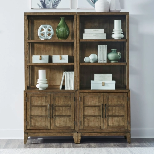 Shaker Lakes 2-Piece Door Bunching Bookcase in Harvest Brown Wood