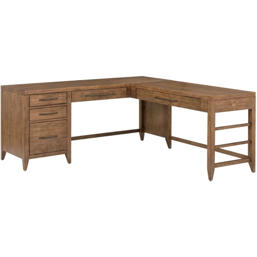Shaker Lakes L Shaped Desk Set in Harvest Brown Wood
