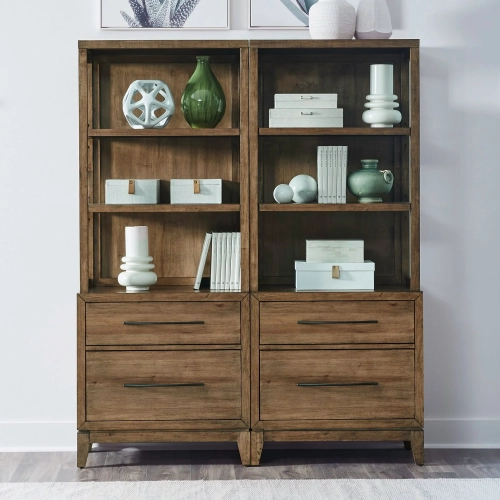 Shaker Lakes 2-Piece Lateral Bunching Bookcase in Harvest Brown Wood