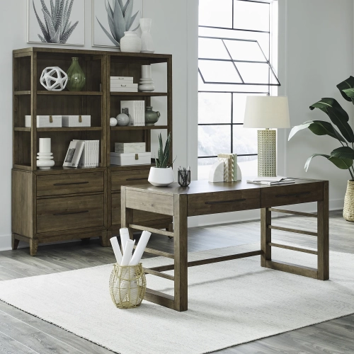 Shaker Lakes Desk & Bookcase Set in Harvest Brown Wood
