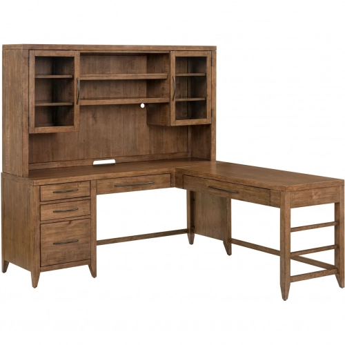 Shaker Lakes L Shaped Desk & Hutch Set in Harvest Brown Wood
