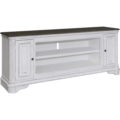Magnolia Manor 82 Inch Fireplace TV Console in Antique White & Weathered Bark