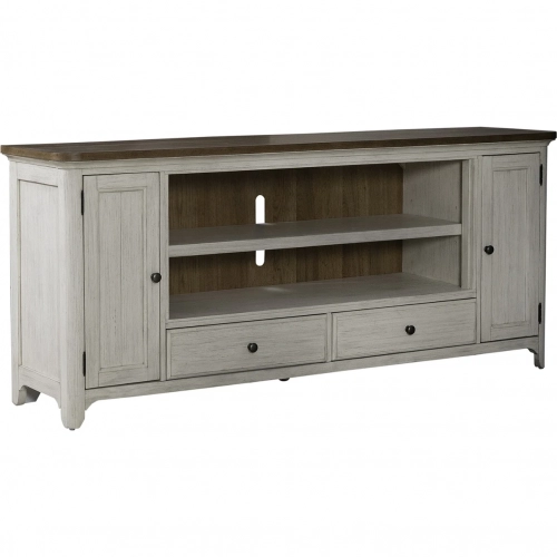 Farmhouse Reimagined 80 Inch Fireplace TV Console in Chestnut & Antique White