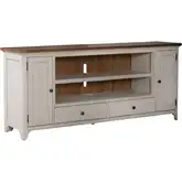Farmhouse Reimagined 80 Inch Fireplace TV Console in Chestnut & Antique White