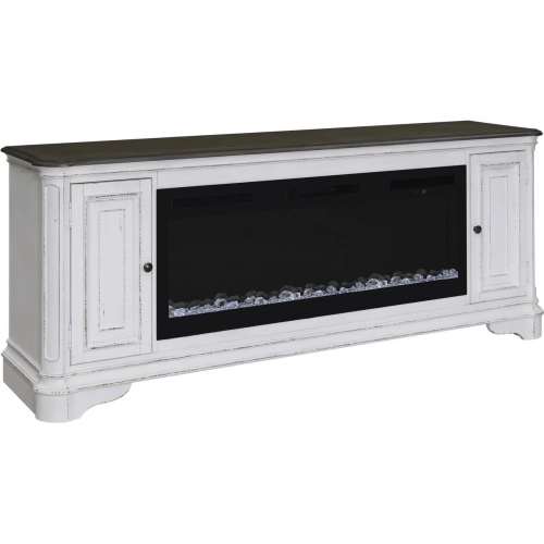 Magnolia Manor 82 Inch TV Stand Fireplace Console in White & Weathered Wood