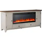 Farmhouse Reimagined 80 Inch TV Stand Fireplace Console in Chestnut & White