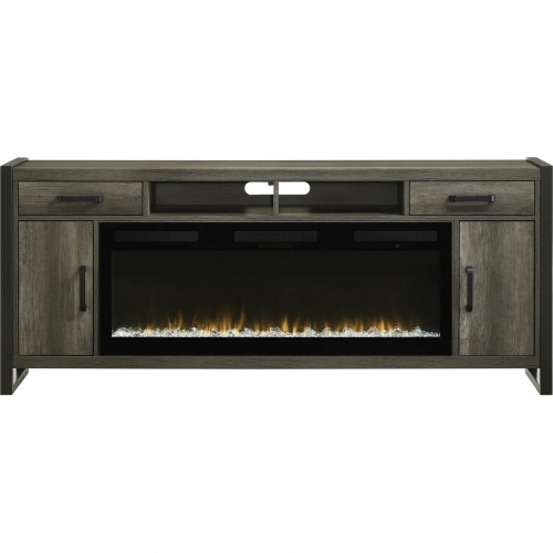 Tanners Creek 78 Inch TV Stand Fireplace Console in Graystone Wood & Faux Metal