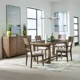 Harmony 5-Piece Trestle Dining Set in Brownstone Wood