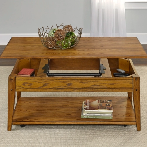 Lake House Lift-Top Cocktail Table in Oak Wood
