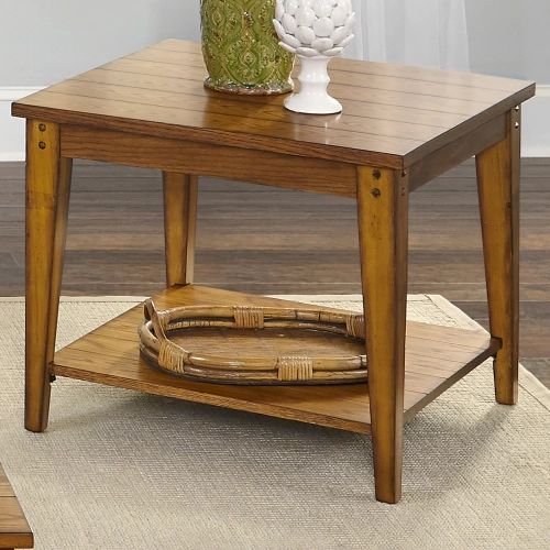 Lake House Lamp End Table in Oak Wood