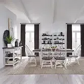 Farmhouse 7-Piece Trestle Dining Set in Distressed White & Wood