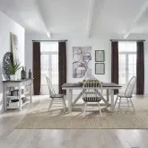 Farmhouse 5-Piece Trestle Dining Set in Distressed White & Wood