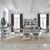 Farmhouse 7-Piece Trestle Dining Set in Distressed White & Wood
