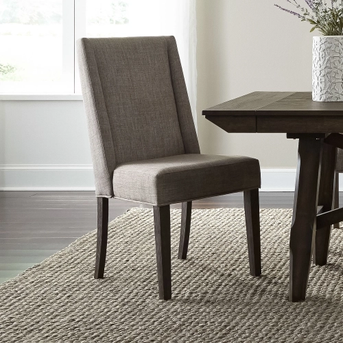 Double Bridge Dining Chair in Gray Linen & Chestnut (Set of 2)