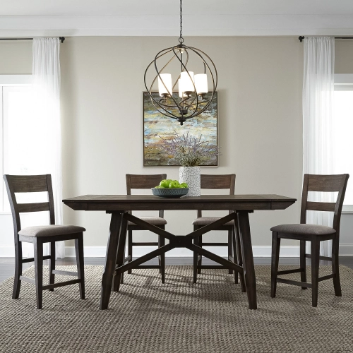 Double Bridge 5-Piece Gathering Dining Set in Chestnut Brown
