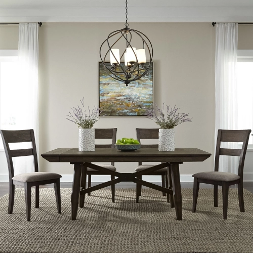 Double Bridge 5-Piece Trestle Dining Set in Chestnut Brown