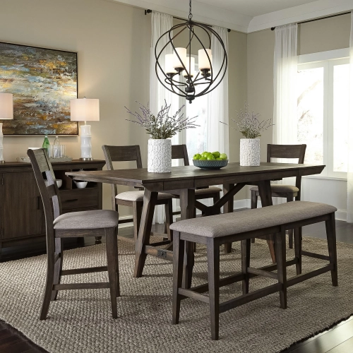 Double Bridge 6-Piece Gathering Dining Set in Chestnut Brown