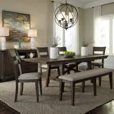 Double Bridge 6-Piece Trestle Dining Set in Chestnut Brown