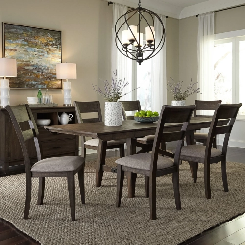 Double Bridge 7-Piece Trestle Dining Set in Chestnut Brown