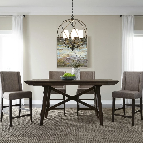 Double Bridge 5-Piece Gathering Dining Set in Chestnut Brown