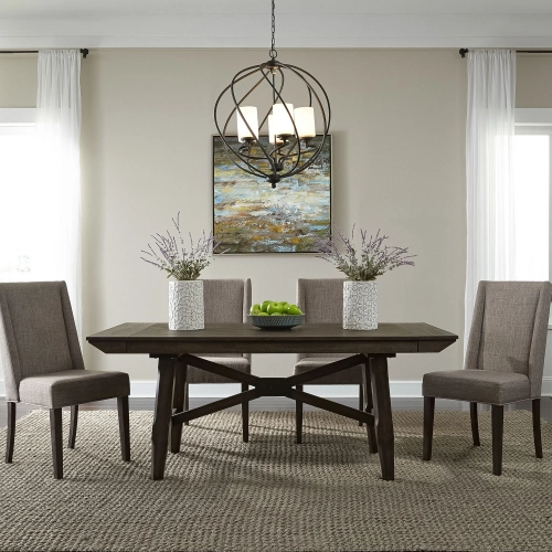 Double Bridge 5-Piece Trestle Dining Set in Chestnut Brown