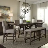 Double Bridge 6-Piece Gathering Dining Set in Wood & Gray Linen