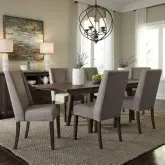 Double Bridge 7-Piece Trestle Dining Set in Wood & Gray Linen