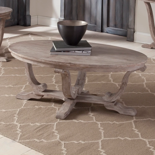 Greystone Mill Oval Cocktail Table in Brushed Stone White